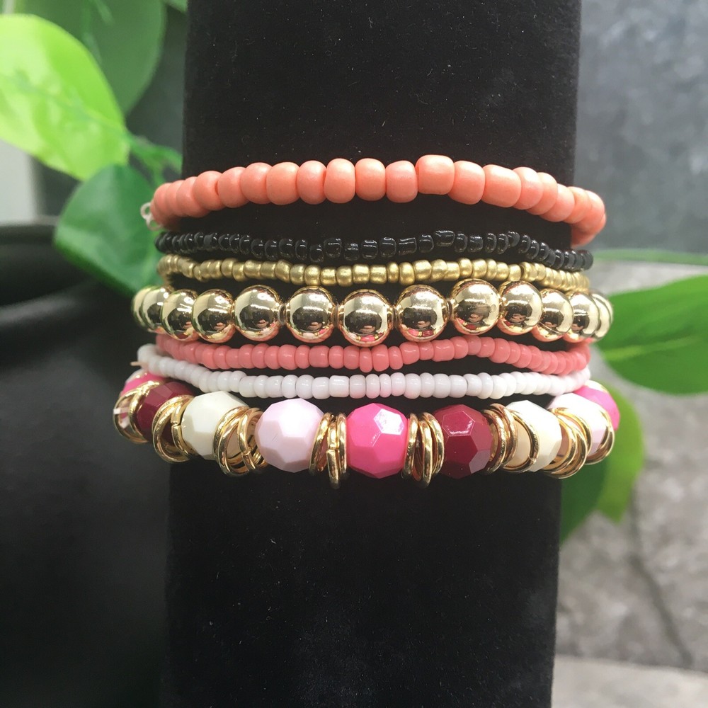 7 PC Handmade Bohemian Beaded Stackable Stretch Bracelet Set New B1958