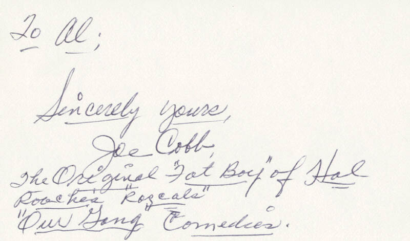 JOE COBB - INSCRIBED SIGNATURE