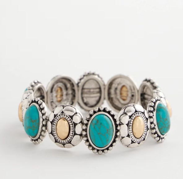 Chico's Turquoise Mixed Metal Stretch Bracelet