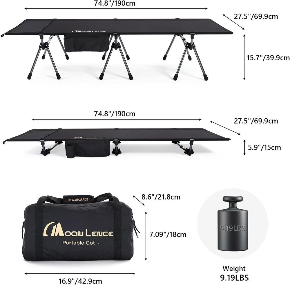 Durable Portable Camping Cot - Adjustable Height, Easy Setup, 330 lbs Capacity