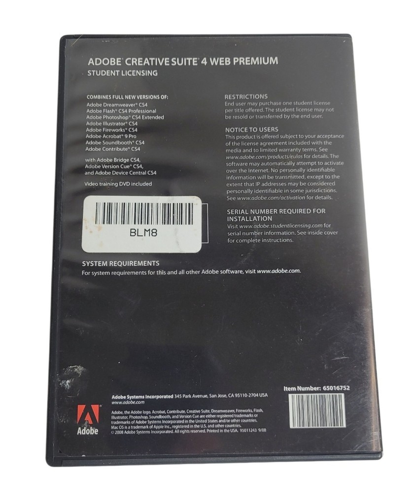 Adobe Creative Suite 4 Web Premium Mac OS + Product Code