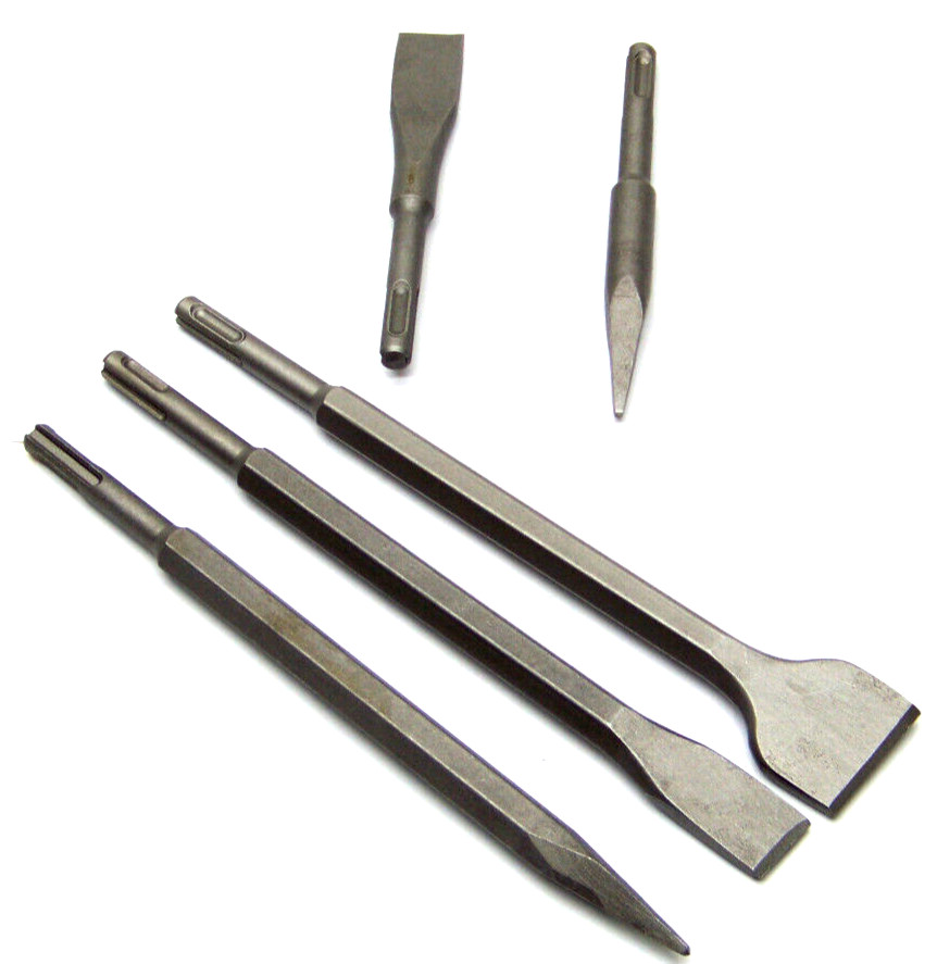 5 pcs ROTARY HAMMER DRILL SDS PLUS BITS CHISEL SET GROOVE CONCRETE POINT & FLAT
