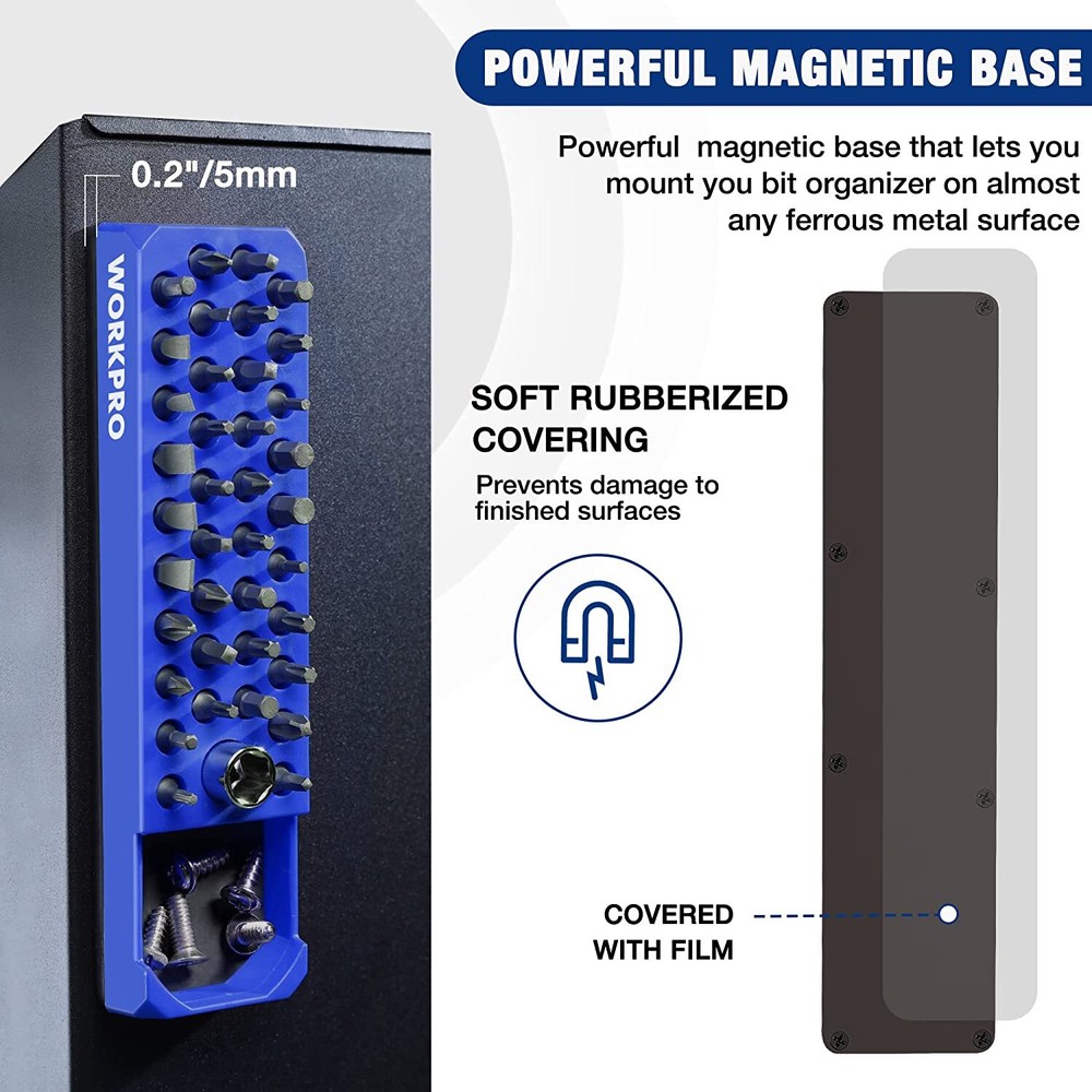 WORKPRO Magnetic Hex Bit Organizer 1/4" Hex Bit&Drill Holder Ferrite Magnet Base