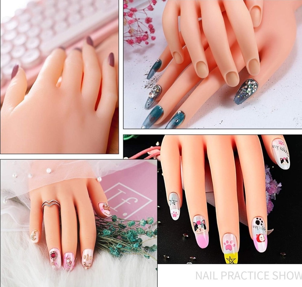 Flexible Nail Training Hand Practice Mannequin for Art Manicure Tips