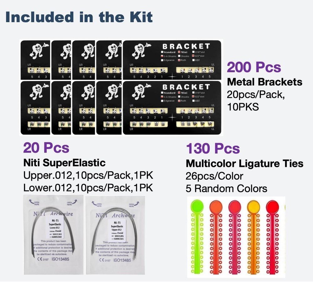 Orthodontic Teeth Brackets Mini Roth Bondable Braces Kit with Hooks and Multiple