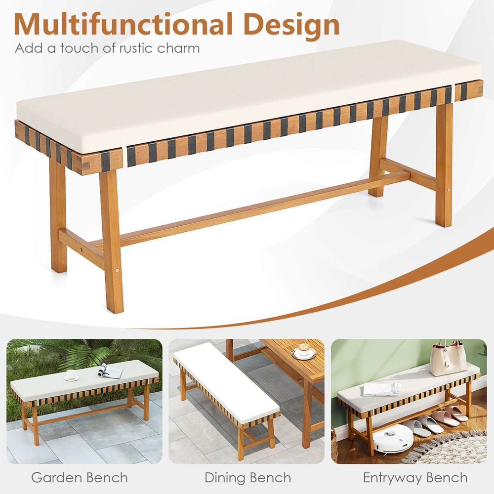 3-Piece Patio Dining Set, 2 Benches & Rectangular Table w/1.97” Umbrella Hole