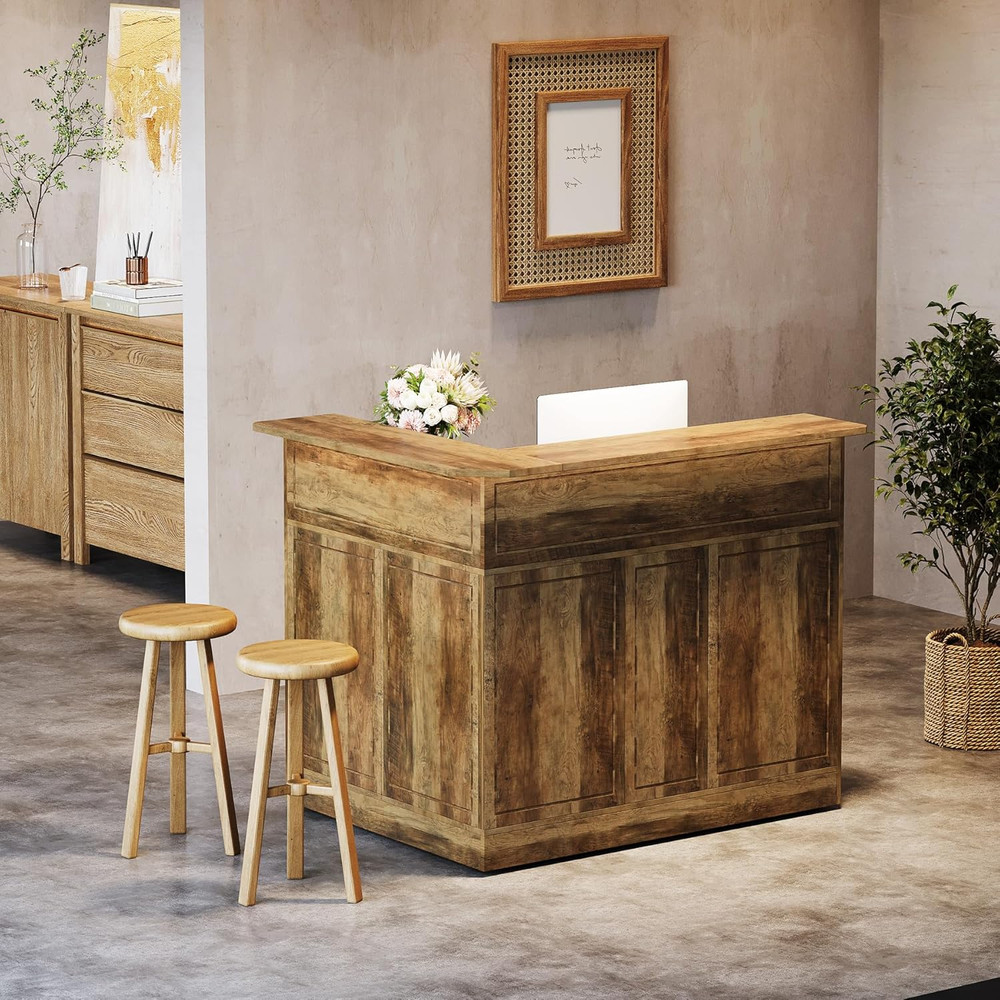 Bar Cabinet, L-Shaped Home Bar Table with Stemware Racks, 4-Tier Corner Bar Unit