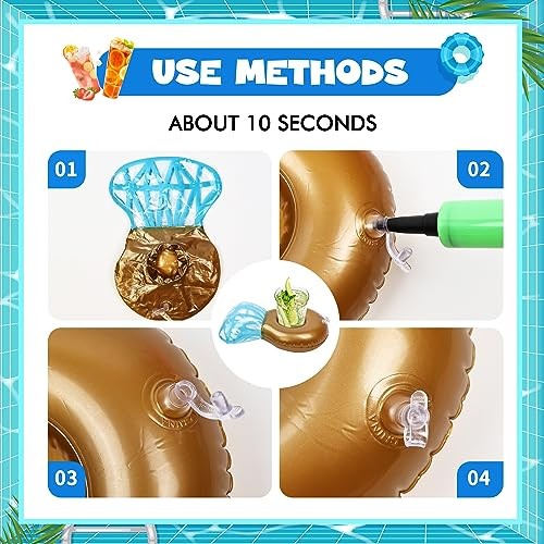 12Pack Ring Inflatable Drink Holder, Drink Floaties Floats Cup for blue