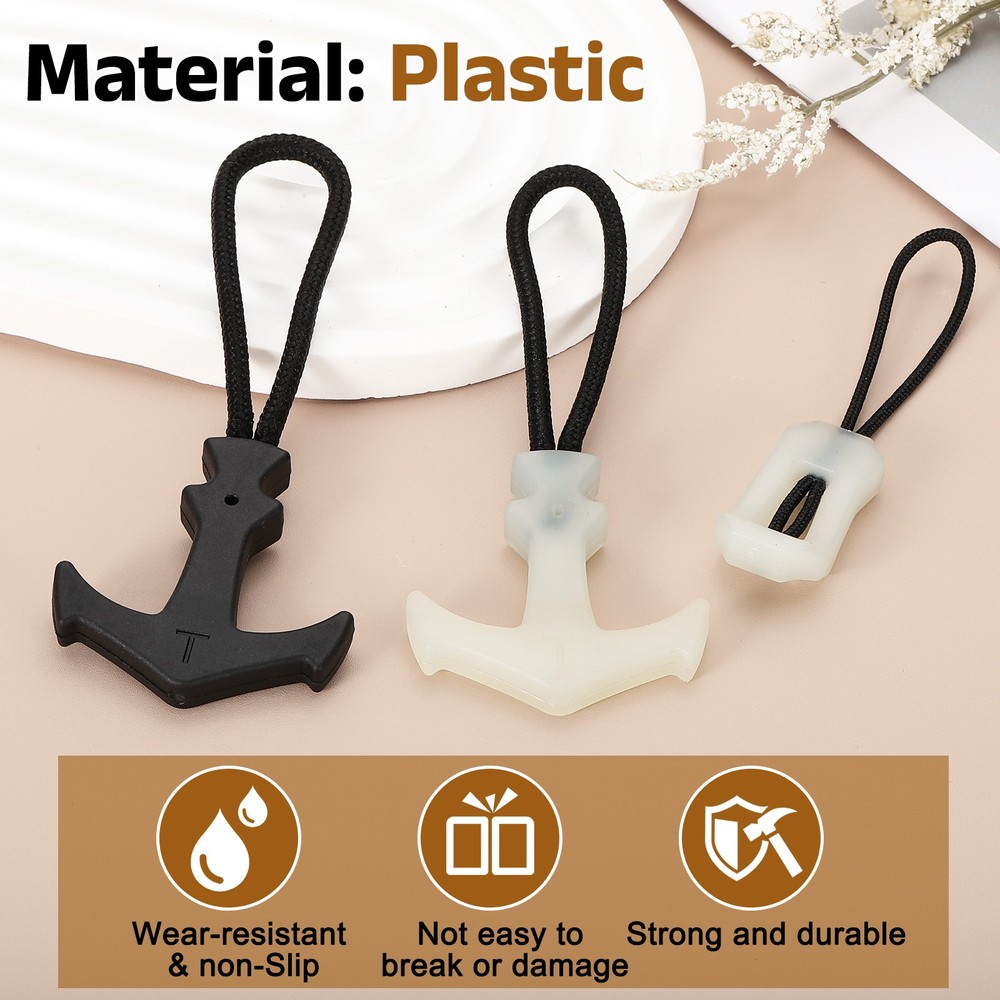 6pcs Luminous Zipper Pulls, Anti-Lost Zipper Puller Head, White/Black