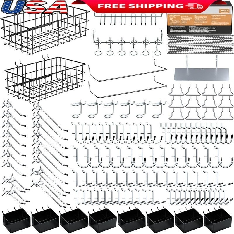 Pegboard Hooks Set 238pcs Accessories Tool Organizer Storage Garage Workshop New