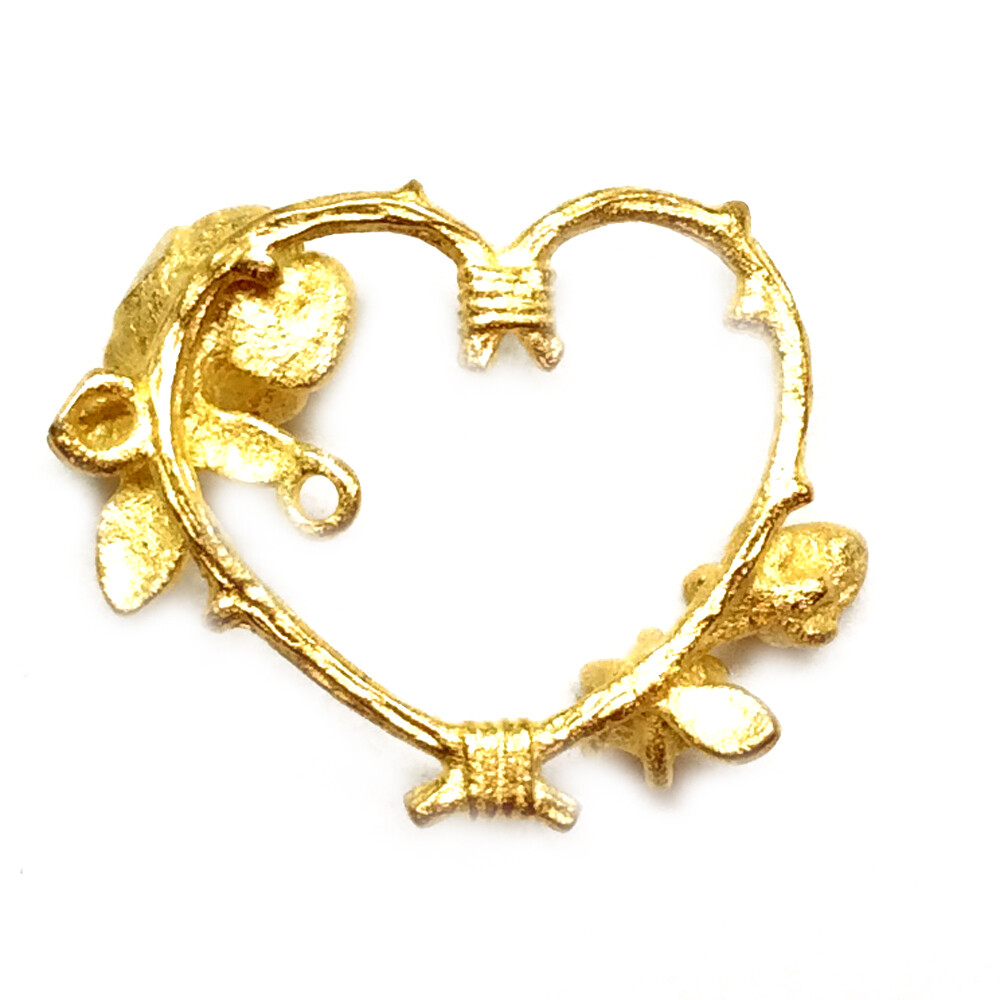 Rustic Heart Branch Flower 2 Loop Links 16x21.5mm Solid Brass Q6 Per Pkg
