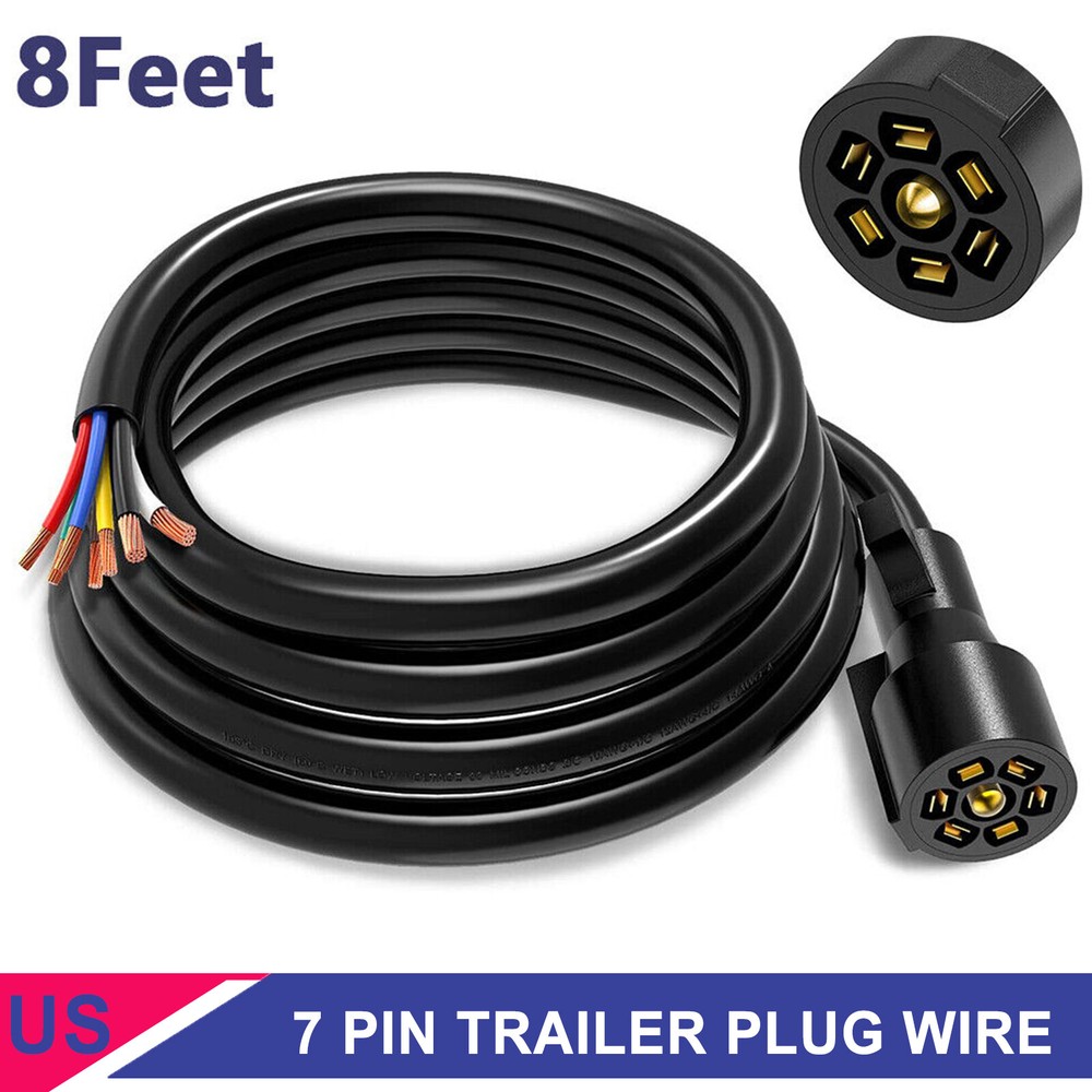 8 Feet 7 Way RV Trailer Plug Light Connector Trailer Cord 7Pin Wiring Harness