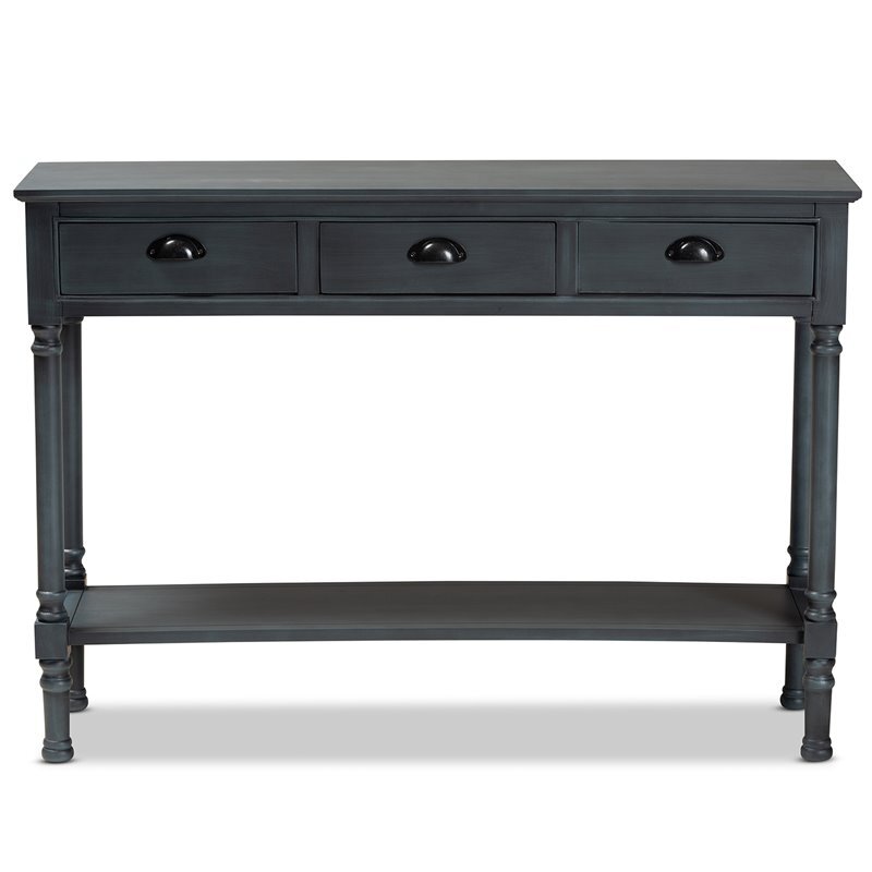 Bowery Hill Grey Finished Wood 3-Drawer Entryway Console Table