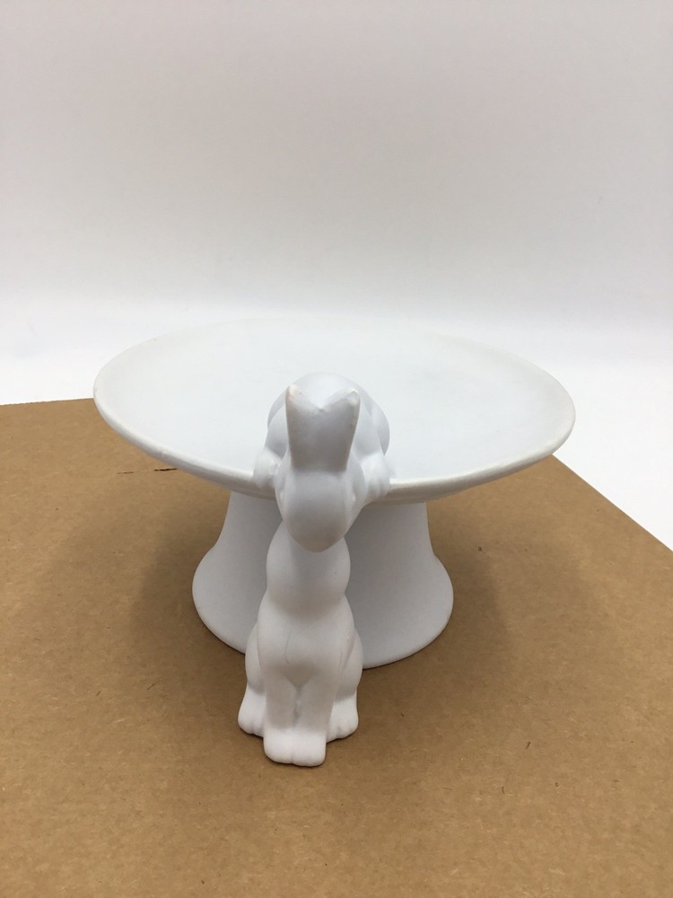 Haven 7.25" Two Figural Easter Bunnies Stoneware Cake Stand White