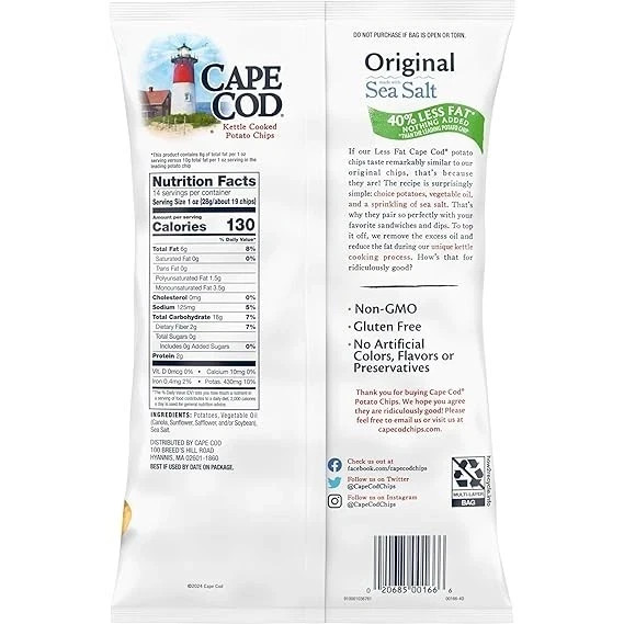 Cape Cod Potato Chips, Original Kettle Chips, 14 oz Party Size