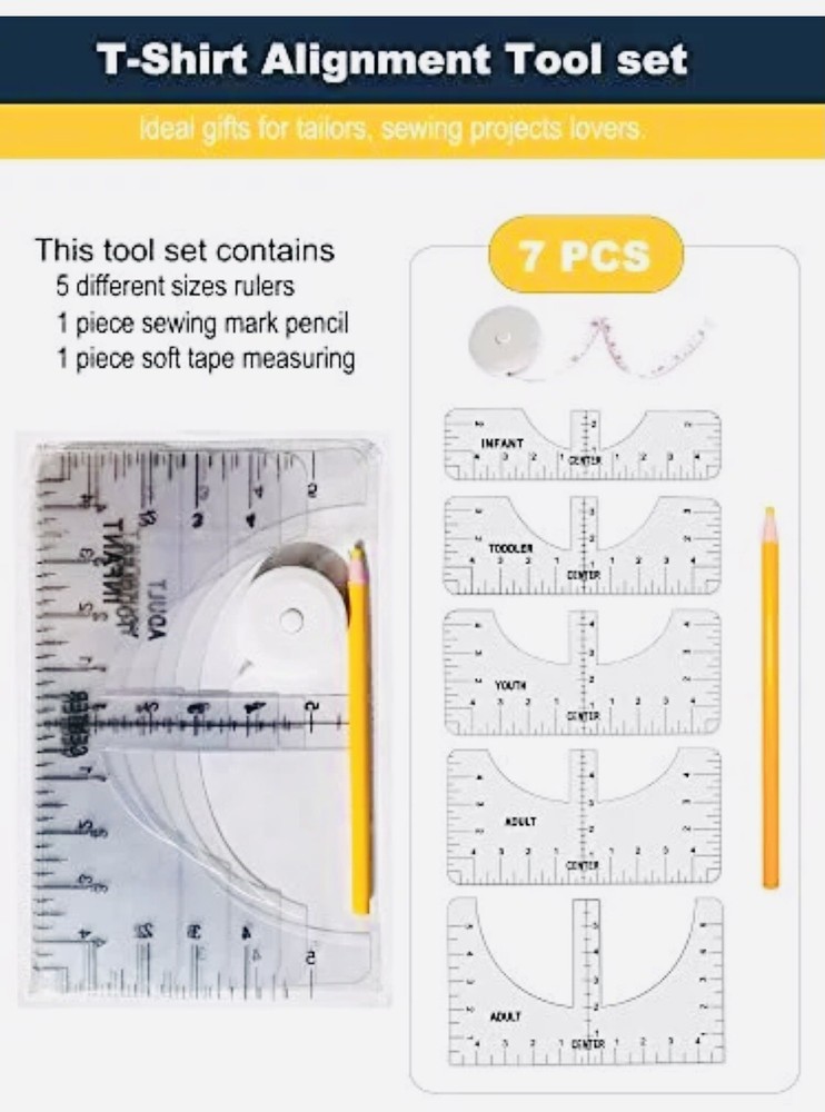3 Packs -7 Pcs Tshirt Ruler Guide Alignment Tool Set Sublimation Blanks Shirt