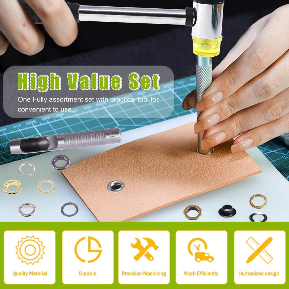 240 Sets 4mm 5/32” Thickened Grommets Eyelets with 4 Pcs Install Tools Assort...