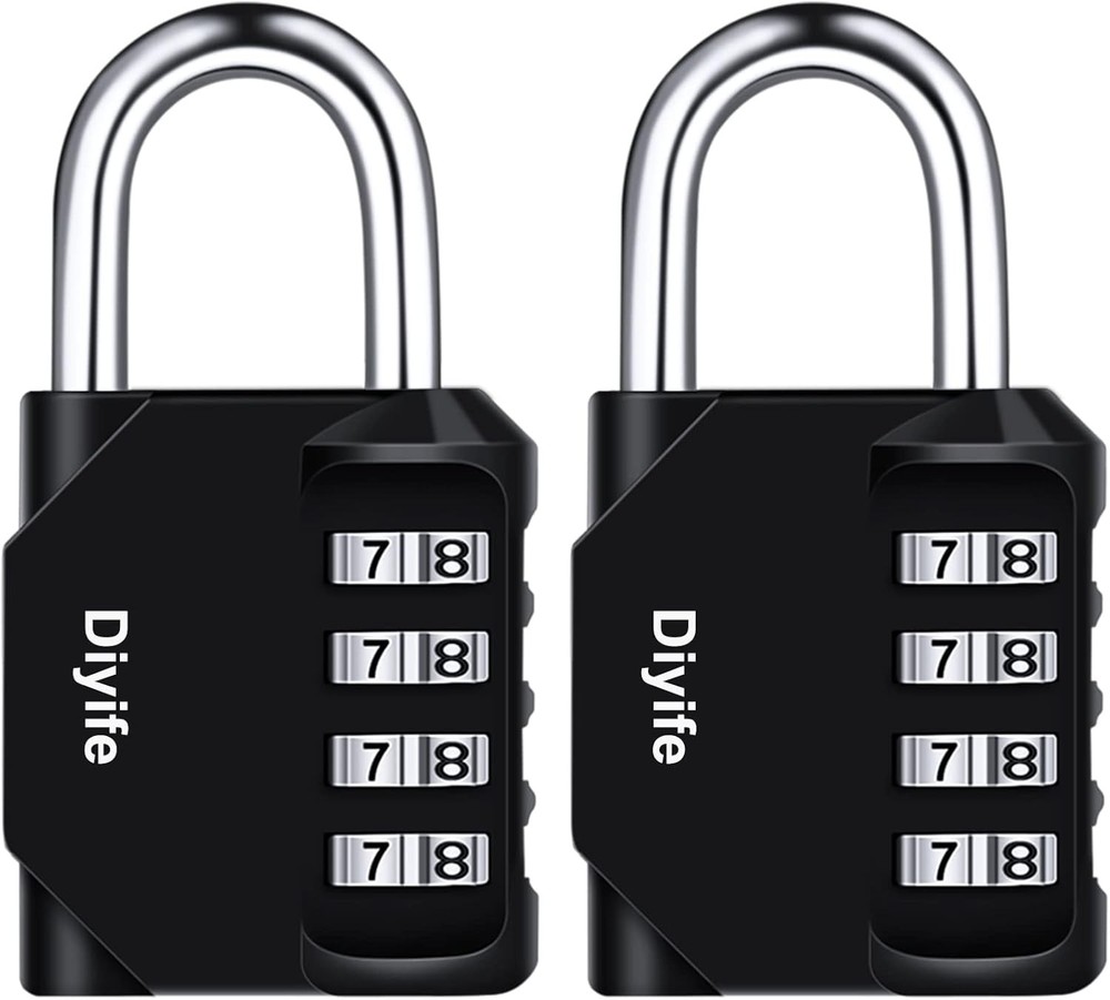 Diyife 4-Digit Combination Lock 2 Pack - Weatherproof Black Padlock