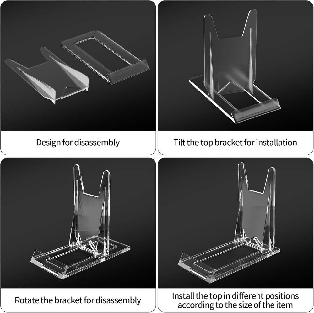 10 Pack Acrylic Book Stand for Display - Adjustable Clear Holder Transparent