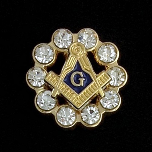 Masonic Square & Compasses with Crystals Lapel Pin (MAS-15)