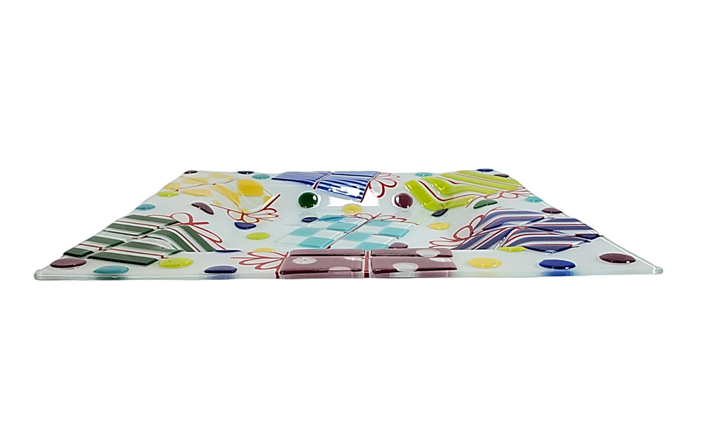 Fused Glass Square Celebration Serving Platter