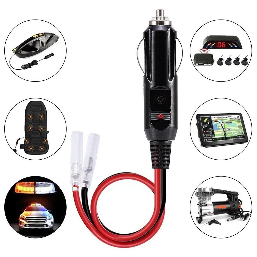 2Pcs 12-24V Fused Male Car Cigarette Lighter Adapter Socket Plug Connector Cable