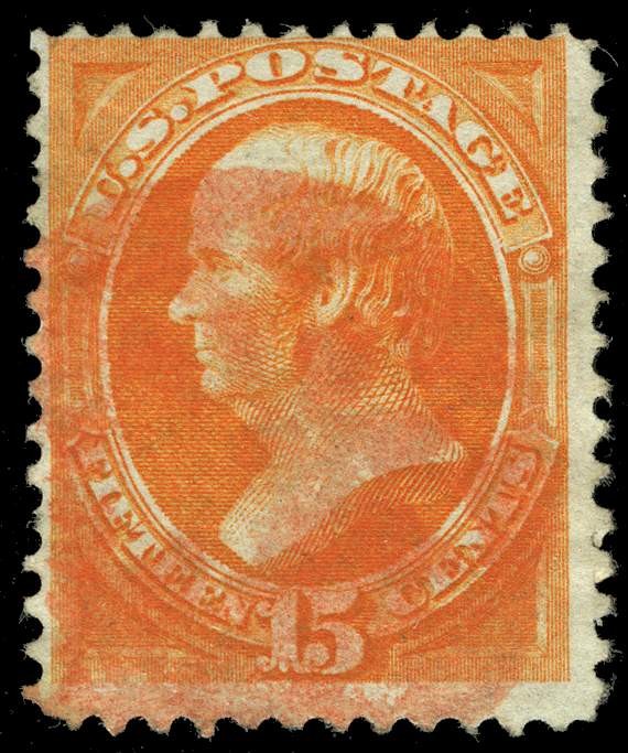 US # 152  15¢ Webster, Fine used, bold red cancel, 1 short perf