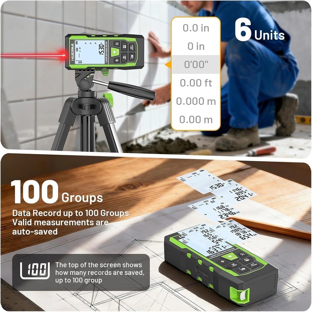 Versatile 3-in-1 Laser Measurement Tool - 330ft Range, Rechargeable & Rugged