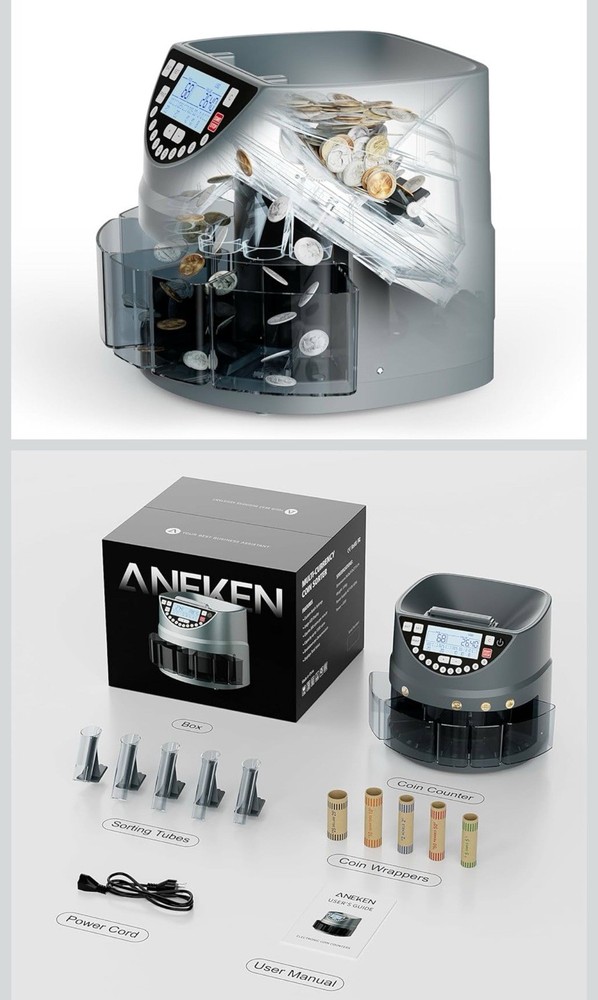 Aneken Coin Counter and Sorter with TFT Display - Accurate Sorting Machine