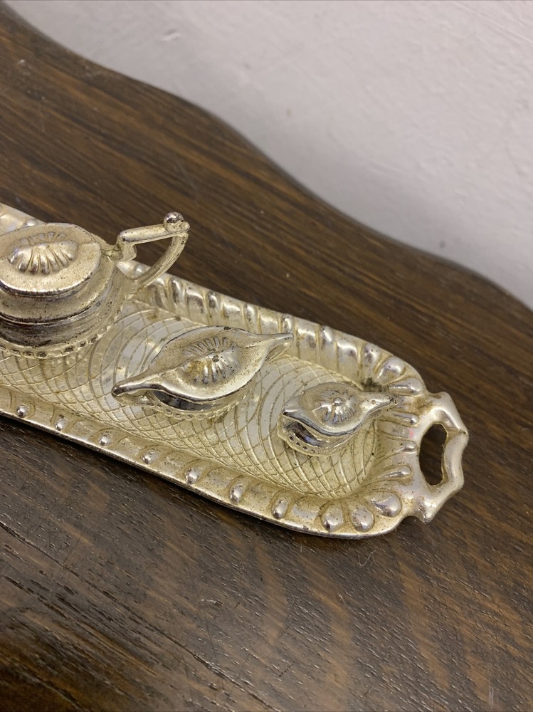Vintage Miniature Tea/Coffee Set on Tray Silver Metal