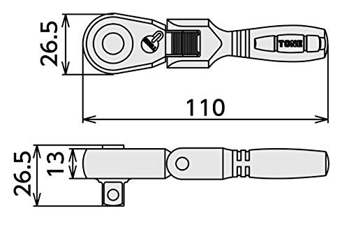 Short Ratchet Handle Flex Head (Socket Hold Type) RH3FHS 3/8" Inch Drive