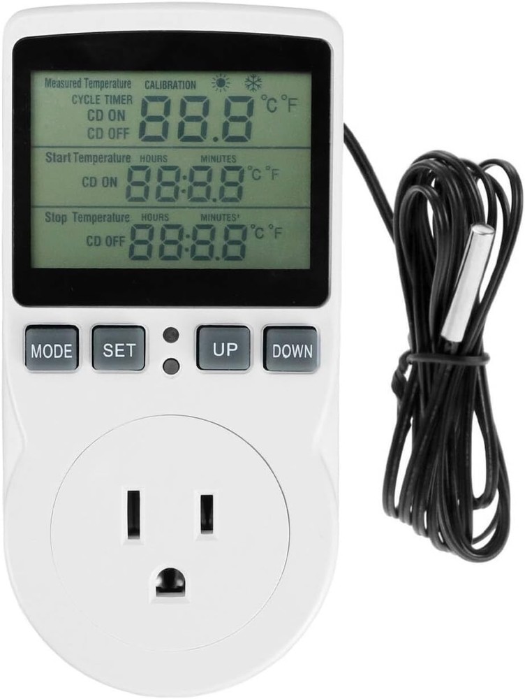 QWORK Digital Thermostat Outlet Plug Temperature Controller 1 Pack, White