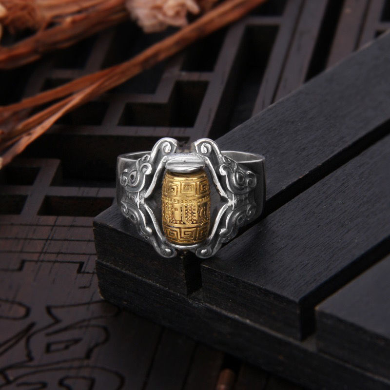 Vintage Taotie Spinner Ring Men Adjustable Open Band Beast Pattern Retro Style