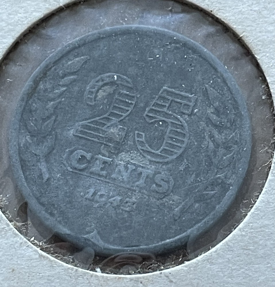1943 Netherlands 25 Cents Coin