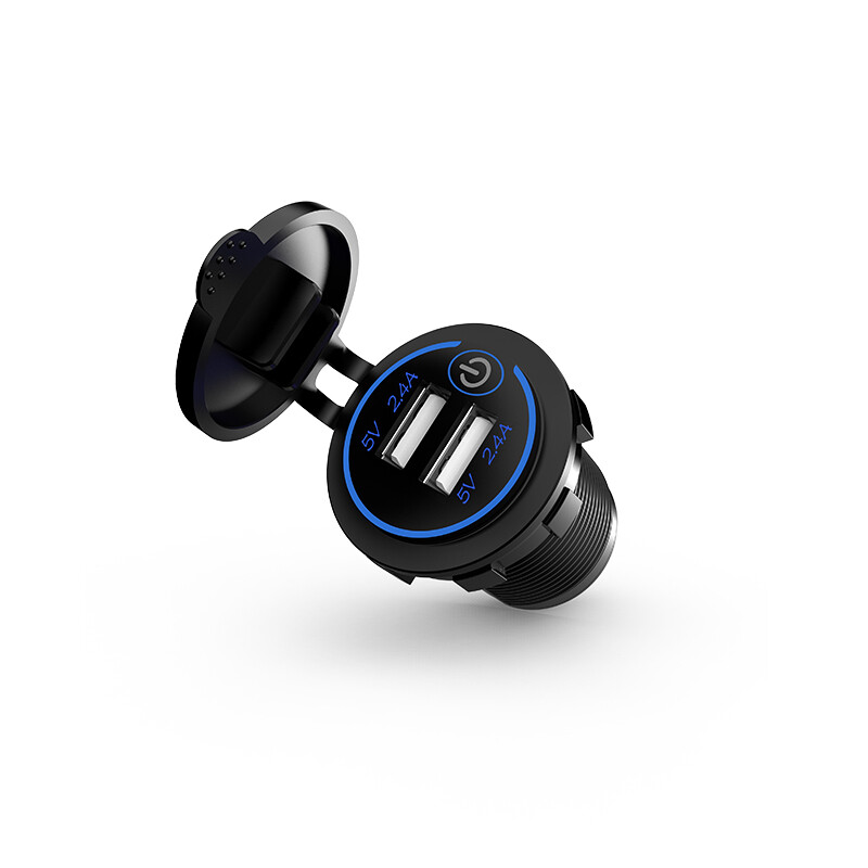 Panel Mount Dual USB, 2.4 A Charger with Touch Switch. 12/24 VDC Input