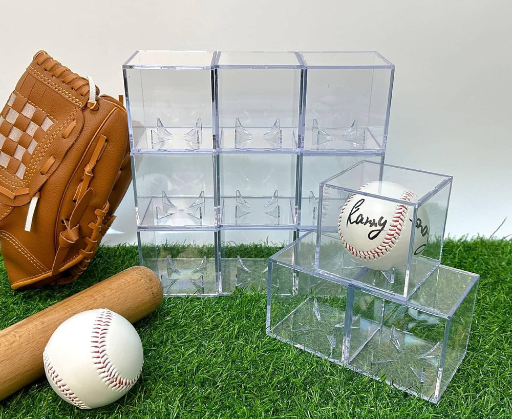 8 Pack Baseball Display Cases - UV Protected Acrylic Square Baseball Holder, Off