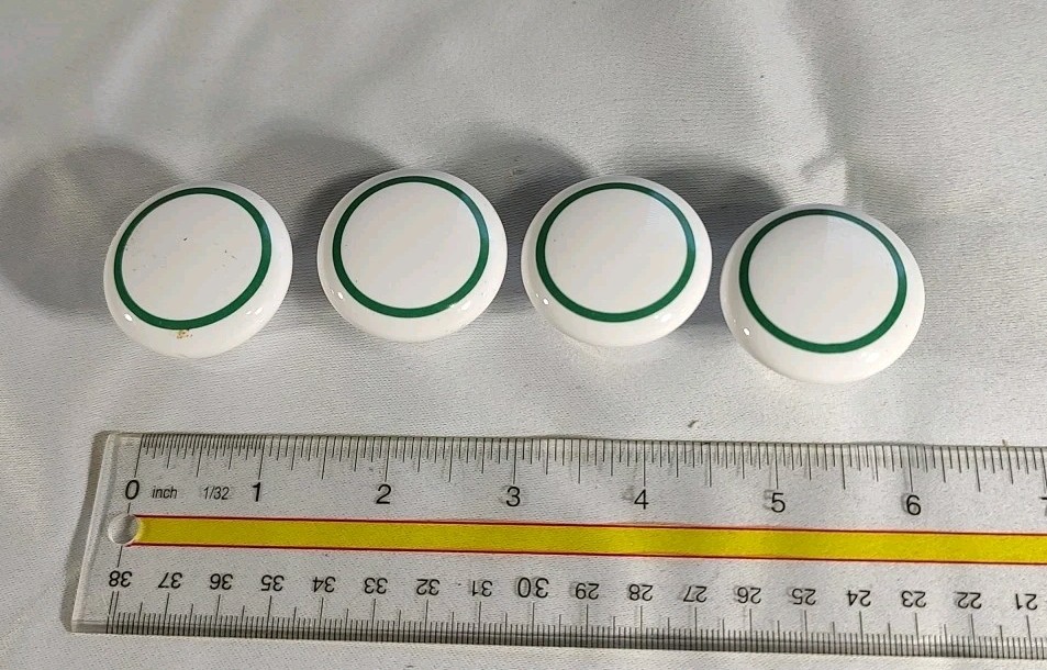 Ceramic Drawer Pull"s: White Ceramic with Green Stripe Qty of 4