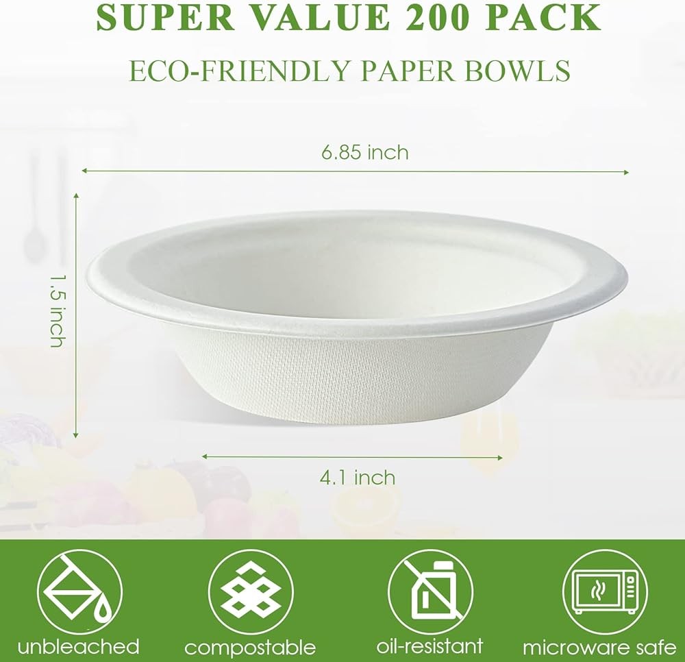 Paper Bowls, Disposable postable Bulk, Eco-friendly Bagasse,
