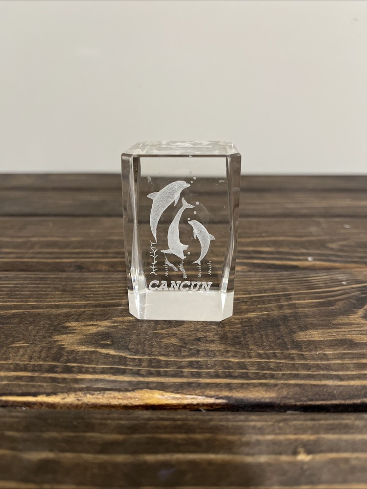 Cancun Etched Glass Paper Weight