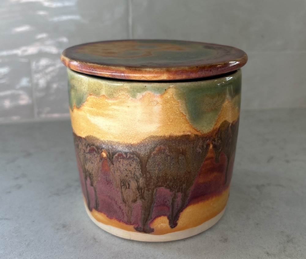 French Butter Crock Hand-Made Studio Pottery Signed By J. Markham