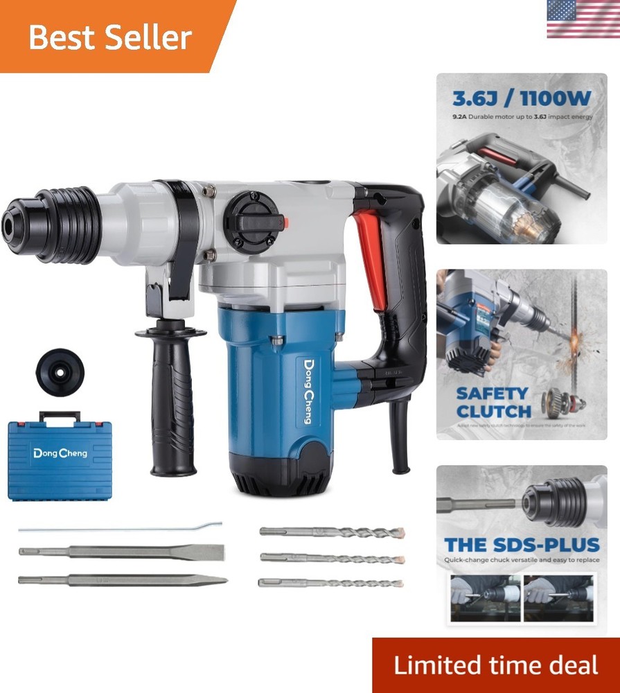 Powerful 9.2 Amp Rotary Hammer Drill with Adjustable Handle, 3 Drill Bits