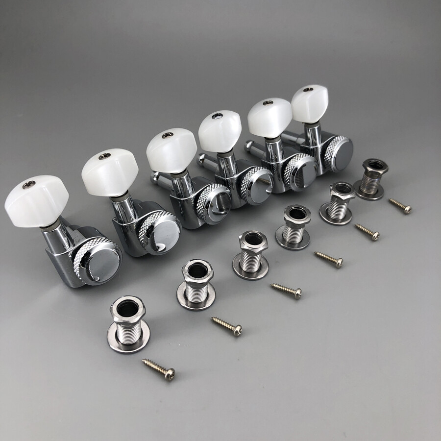 M6 Pearl Button Schaller Type Guitar Locking Machine Head Tuning Pegs Chrome 6pc