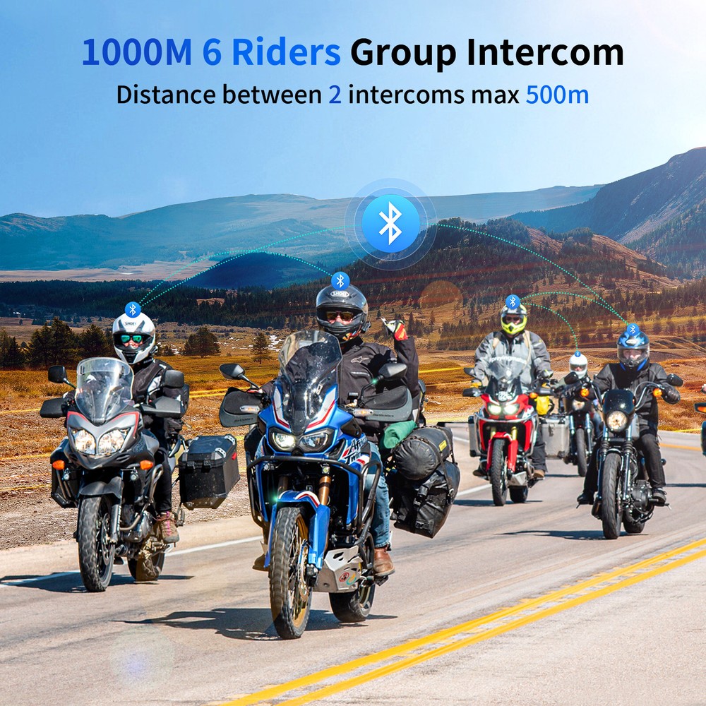 4x FX6 Motorcycle Bluetooth Headset Helmet Intercom 6 Riders Group Communication