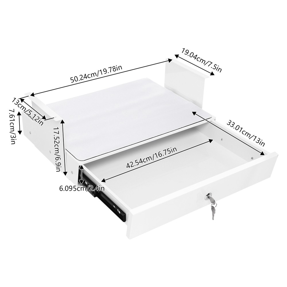 Under Desk Mounted Pull-Out Drawer, Sturdy Iron Construction, Non-Toxic and
