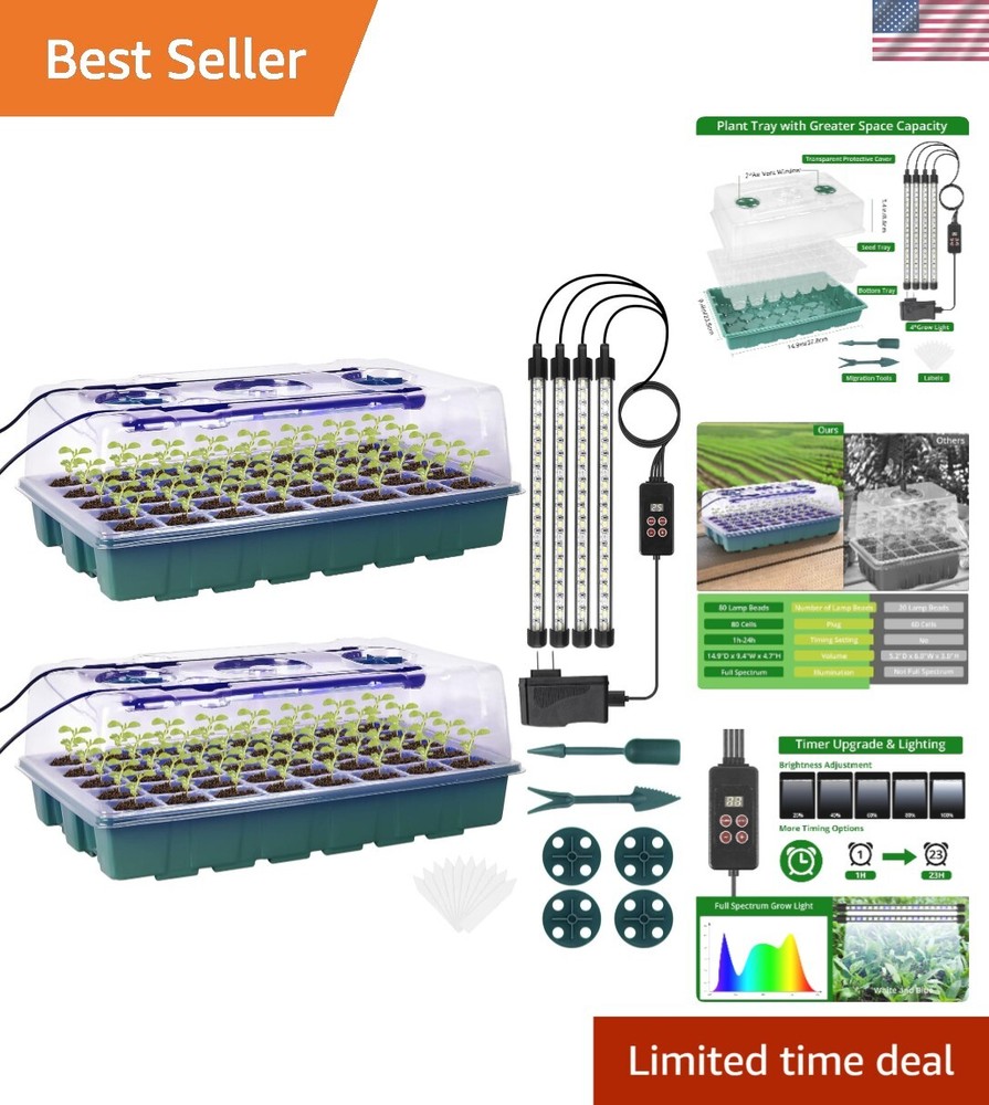 80 Cells Seed Starter Tray Kit with Grow Light & Intelligent Controller - 2 Pack