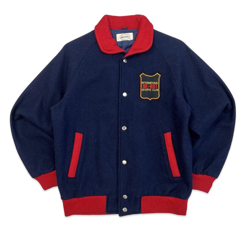 Vintage Navy Red Collared Wool Varsity Jacket Small