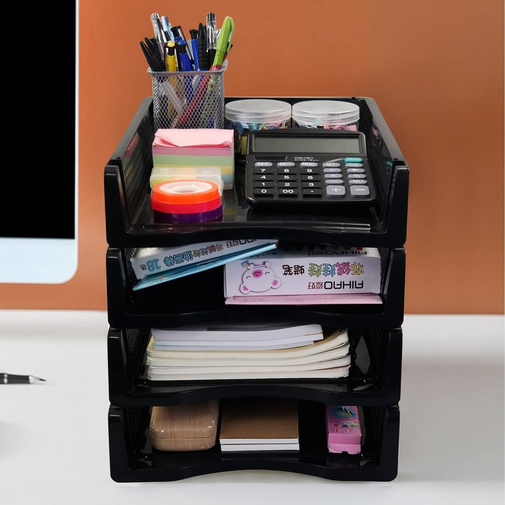 File Stacking Trays, Plastic Stackable Paper Letter Tray, 6 Packs