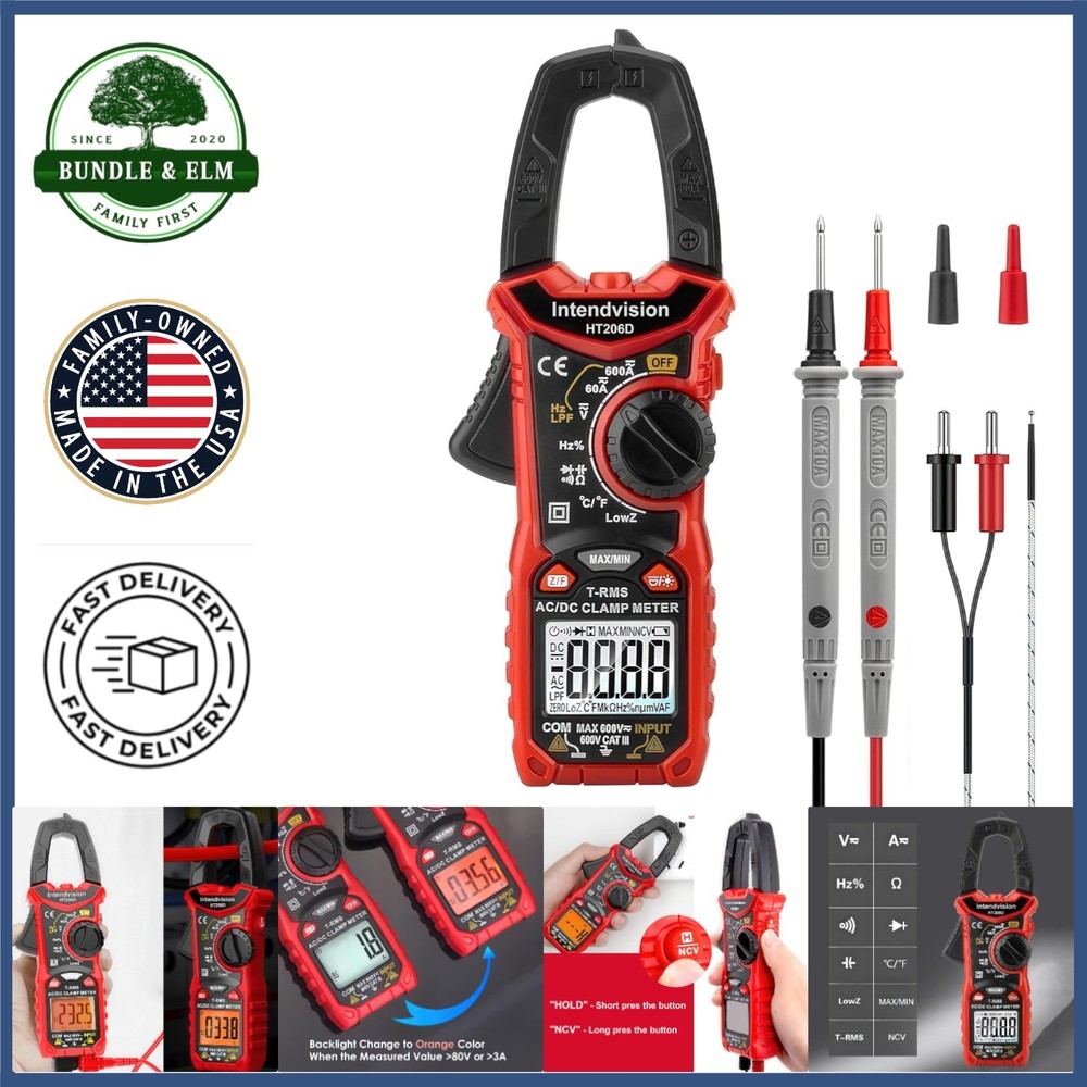 Multimeter for AC/DC Testing with User Manual,  Leads, and Temperature Probe