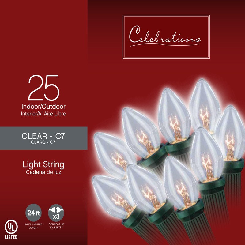 Celebrations B42G4111 Clear C7 String Light Set Bulbs 25 ft.