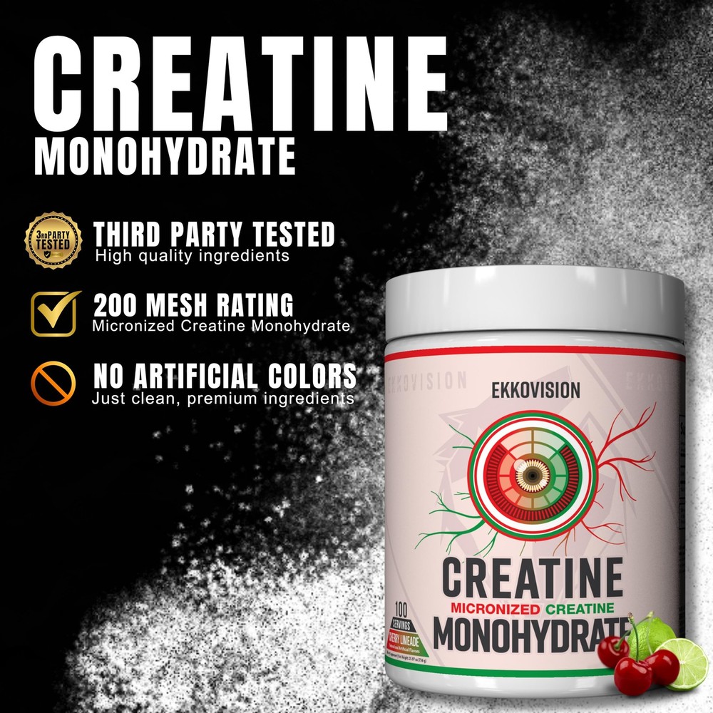 Ekkovision Creatine Monohydrate Powder, Micronized, Cherry Limeade, Pre Worko...
